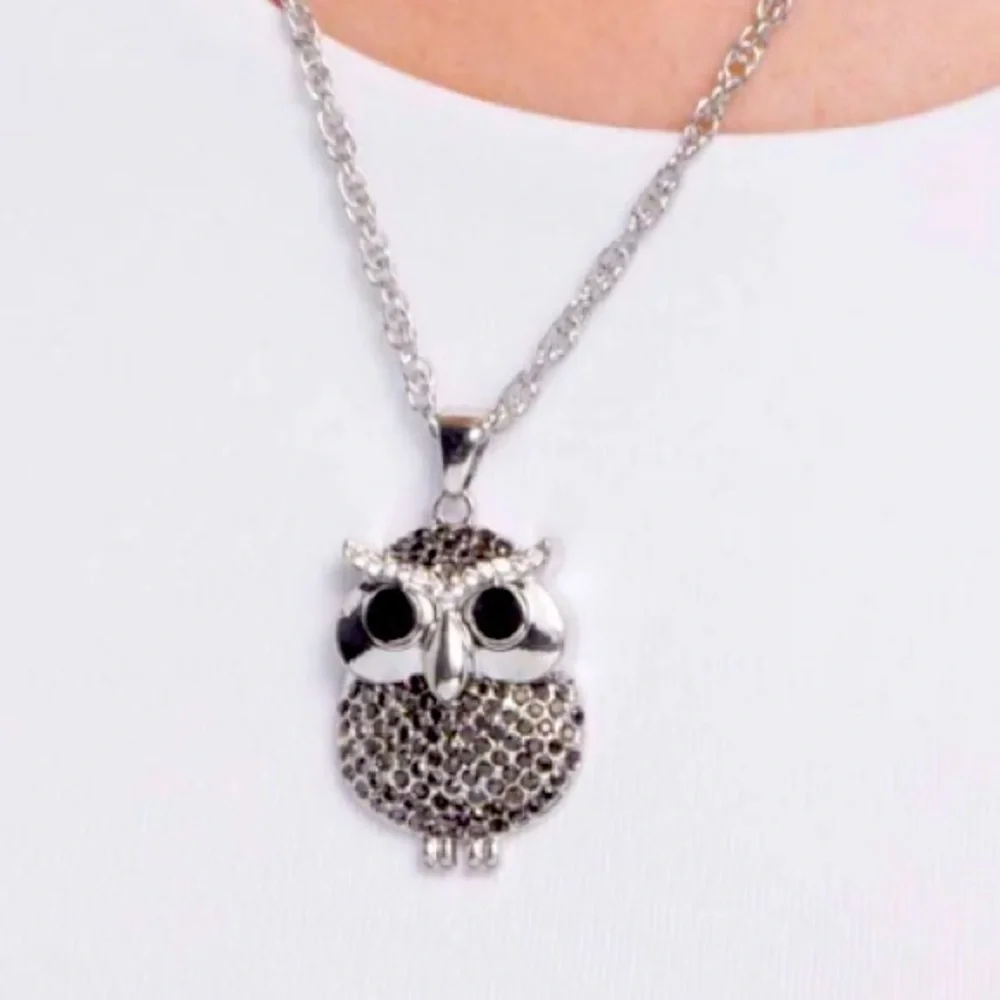 🦉🌙 HOO HOO❗️ “OPULENT OWL” SILVER RHINESTONE NECKLACE- PAPARAZZI❗️SO PRETTY❗️🌙🦉 - Picture 3 of 5